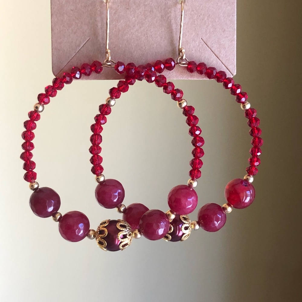 Earrings and Bracelet set Red Gold crystal beads